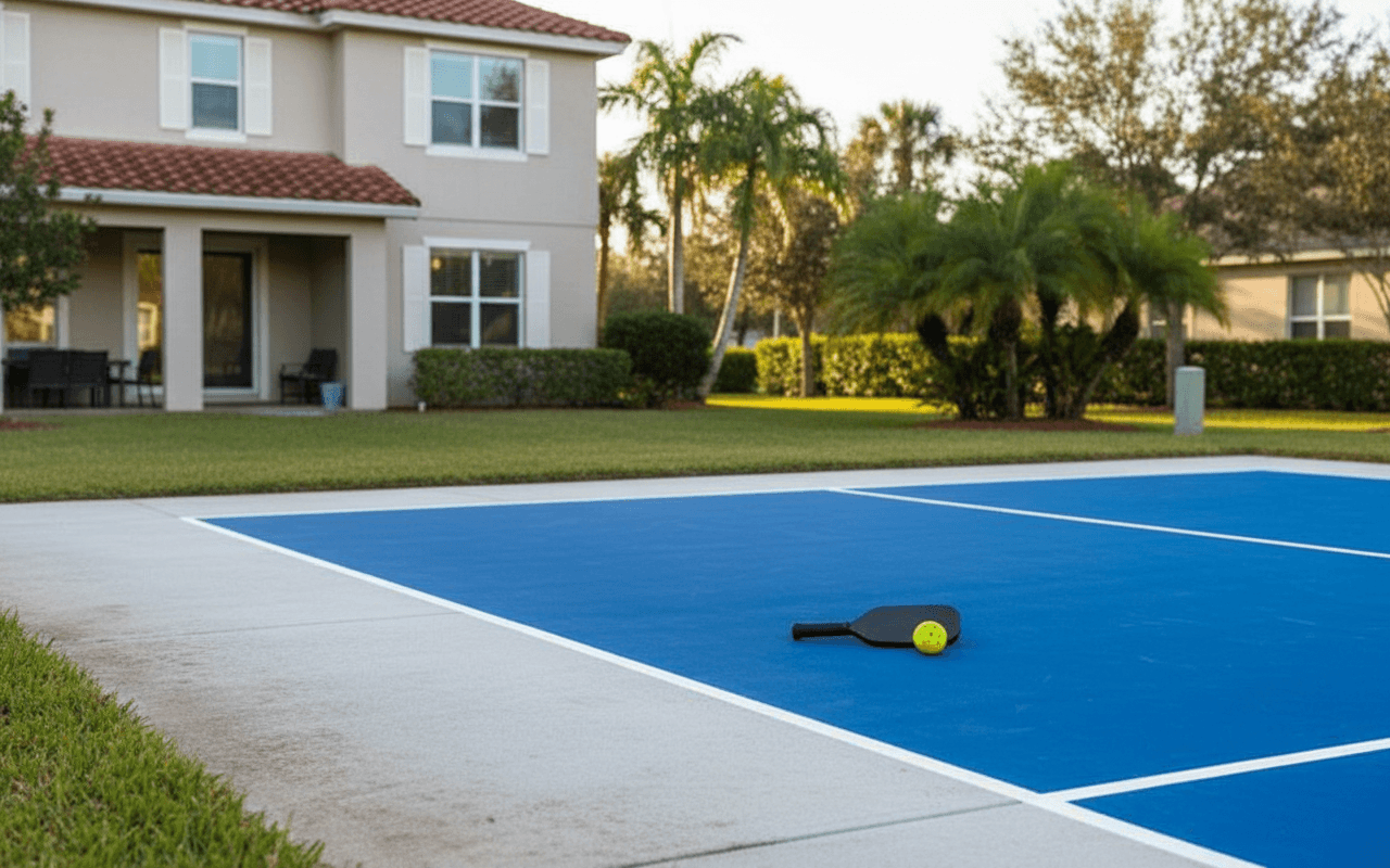 A pickleball court installation job seen in full